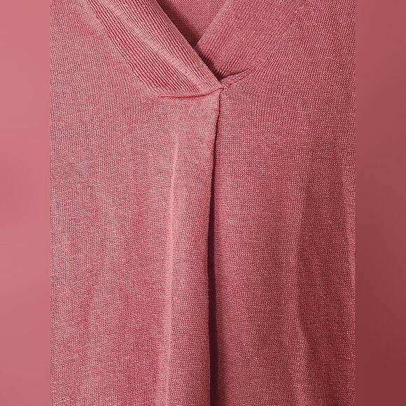 Max Studio M Coral Pink 100% LINEN 3/4 Sleeves Knit V-neck Women’s Top Sweater - Picture 7 of 8